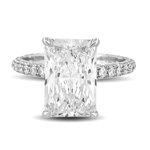 IGI Graded 3.03ct Radiant Cut Center with Hidden Halo Lab-Grown Diamond Eternity Engagement Ring in 14k White Gold