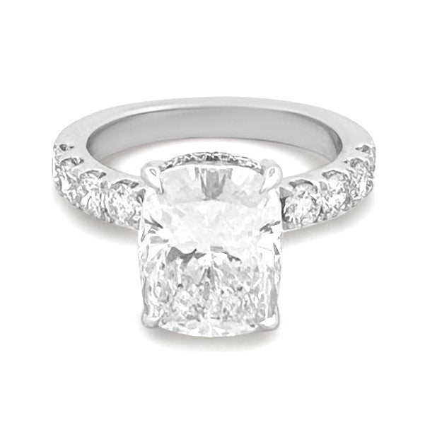 IGI Graded 4.01ct Cushion Cut with Hidden Halo Lab-Grown Diamond Engagement Ring in 14k White Gold