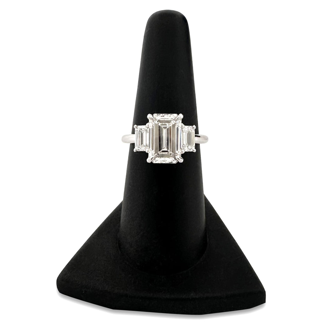 IGI Graded 4.56ctw 3-Stone Emerald Cut Lab-Grown Diamond Engagement Ring 18k White Gold