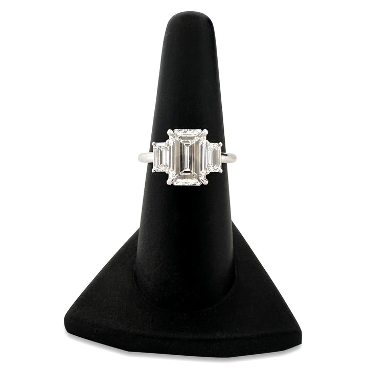 IGI Graded 4.56ctw 3-Stone Emerald Cut Lab-Grown Diamond Engagement Ring 18k White Gold