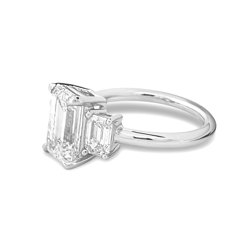 IGI Graded 4.56ctw 3-Stone Emerald Cut Lab-Grown Diamond Engagement Ring 18k White Gold