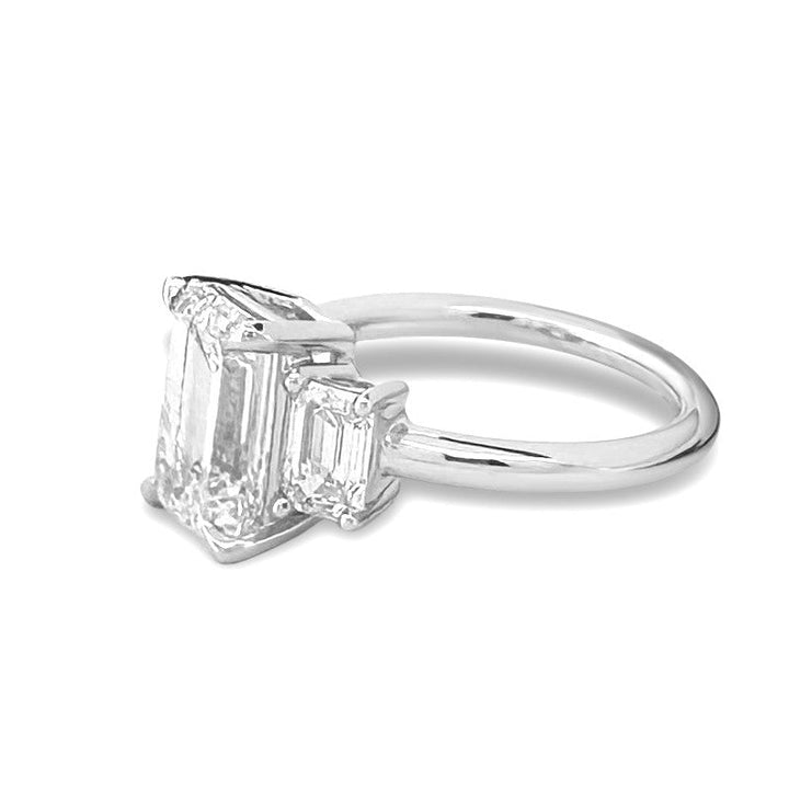 IGI Graded 4.56ctw 3-Stone Emerald Cut Lab-Grown Diamond Engagement Ring 18k White Gold