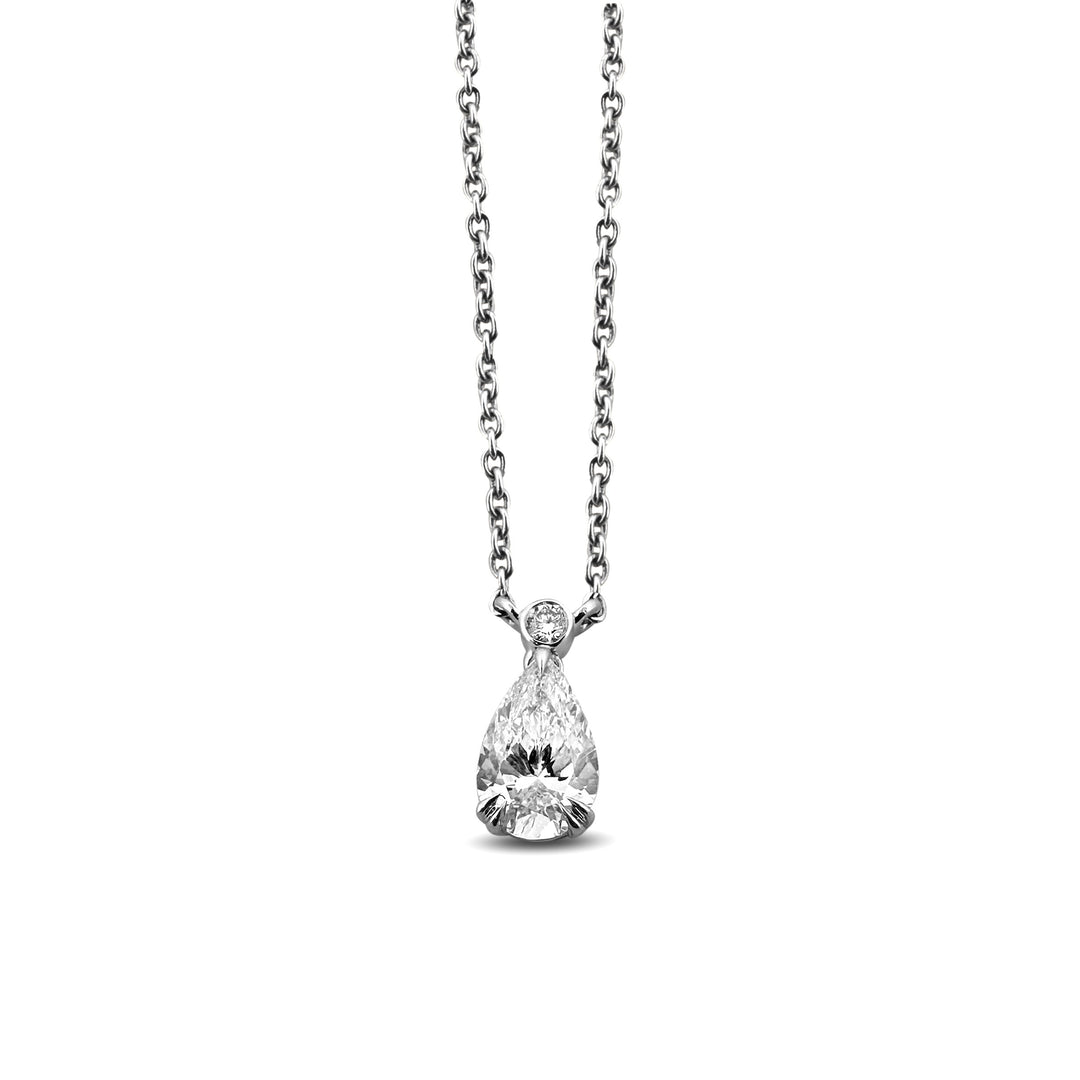 IGI Graded 1.14ctw Pear Cut & Round Brilliant Lab-Grown Diamond Pendant Necklace in 14k White Gold