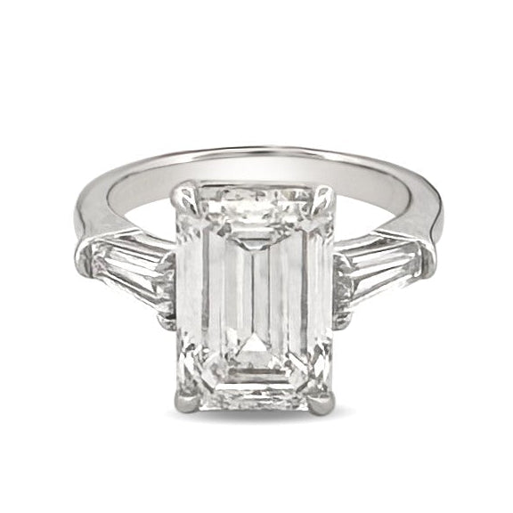 IGI Graded 5.07ct Emerald Cut & Tapered Baguette Cut Lab-Grown Diamond 3-Stone Engagement Ring 14k White Gold