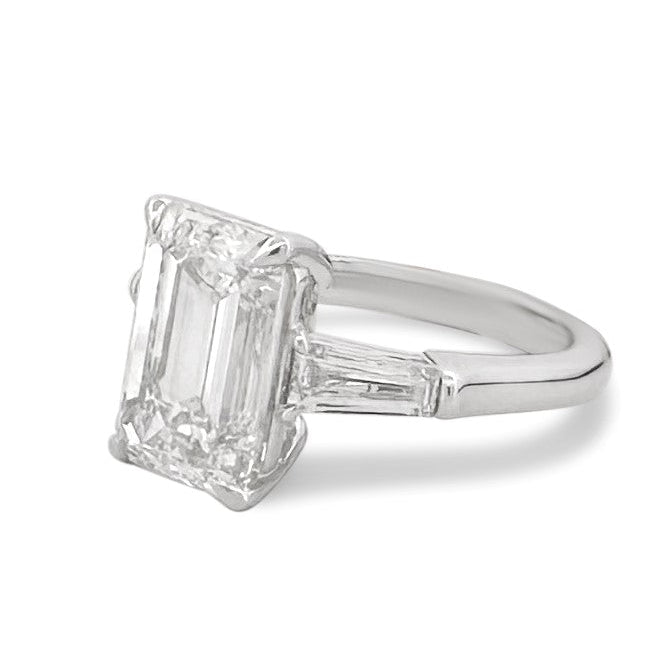 IGI Graded 5.07ct Emerald Cut & Tapered Baguette Cut Lab-Grown Diamond 3-Stone Engagement Ring 14k White Gold