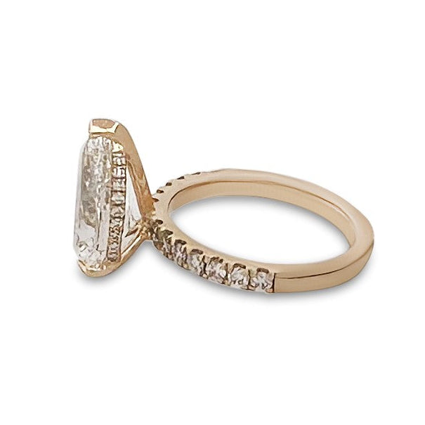 IGI Graded 4.01ct Pear with Round Brilliants Lab-Grown Diamond Hidden Halo Engagement Ring in 14k Yellow Gold