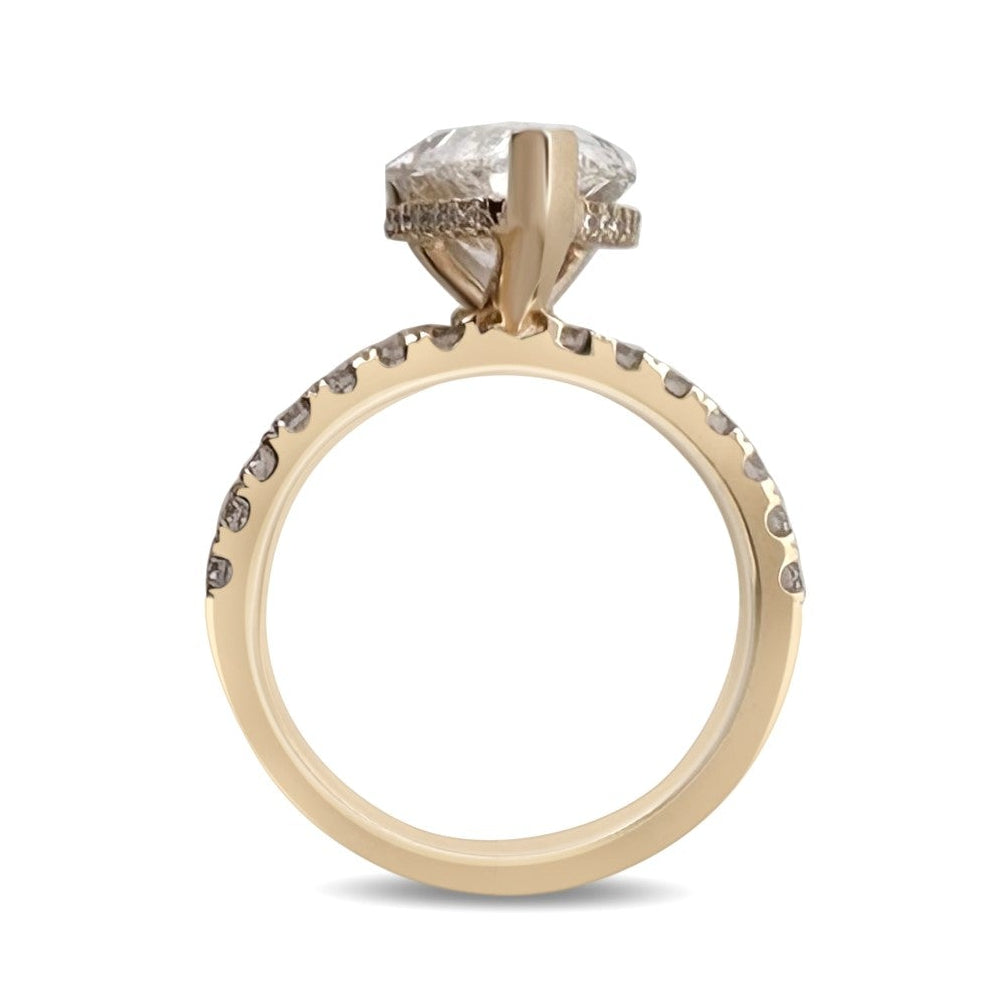 IGI Graded 4.01ct Pear with Round Brilliants Lab-Grown Diamond Hidden Halo Engagement Ring in 14k Yellow Gold