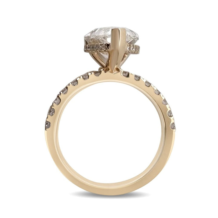 IGI Graded 4.01ct Pear with Round Brilliants Lab-Grown Diamond Hidden Halo Engagement Ring in 14k Yellow Gold