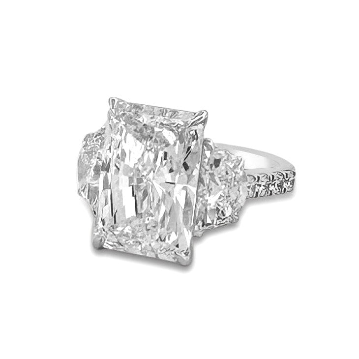 IGI Graded 7.93ct Radiant Cut with Half Moons & Round Brilliants Lab-Grown Diamond Engagement Ring 14k White Gold