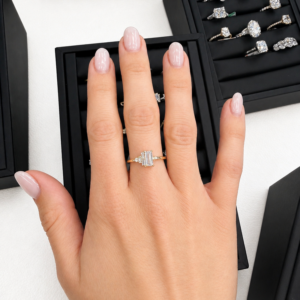 0.63ctw Baguette Cut & Round Brilliant Lab-Grown Diamond Cocktail Ring in 14k Gold