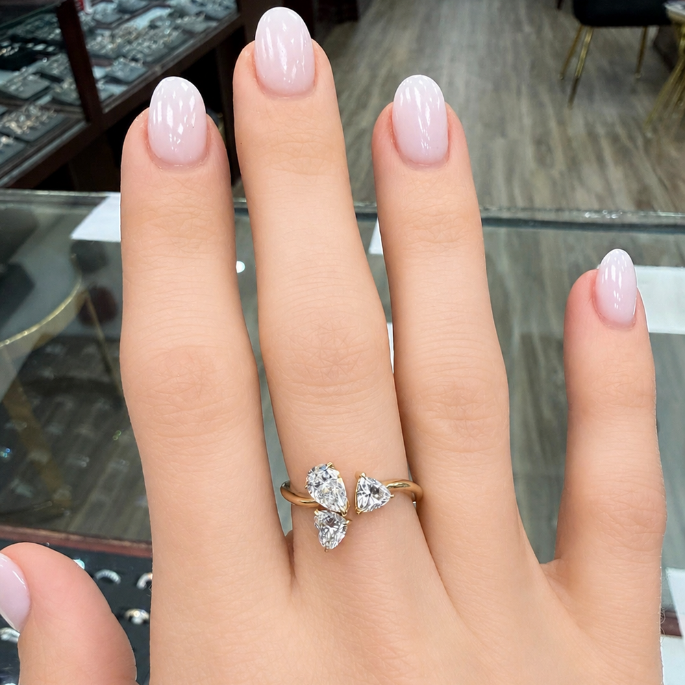 1.15ctw Pear & Trilliant Lab-Grown Diamond Three-Stone Ring in 14k Yellow Gold