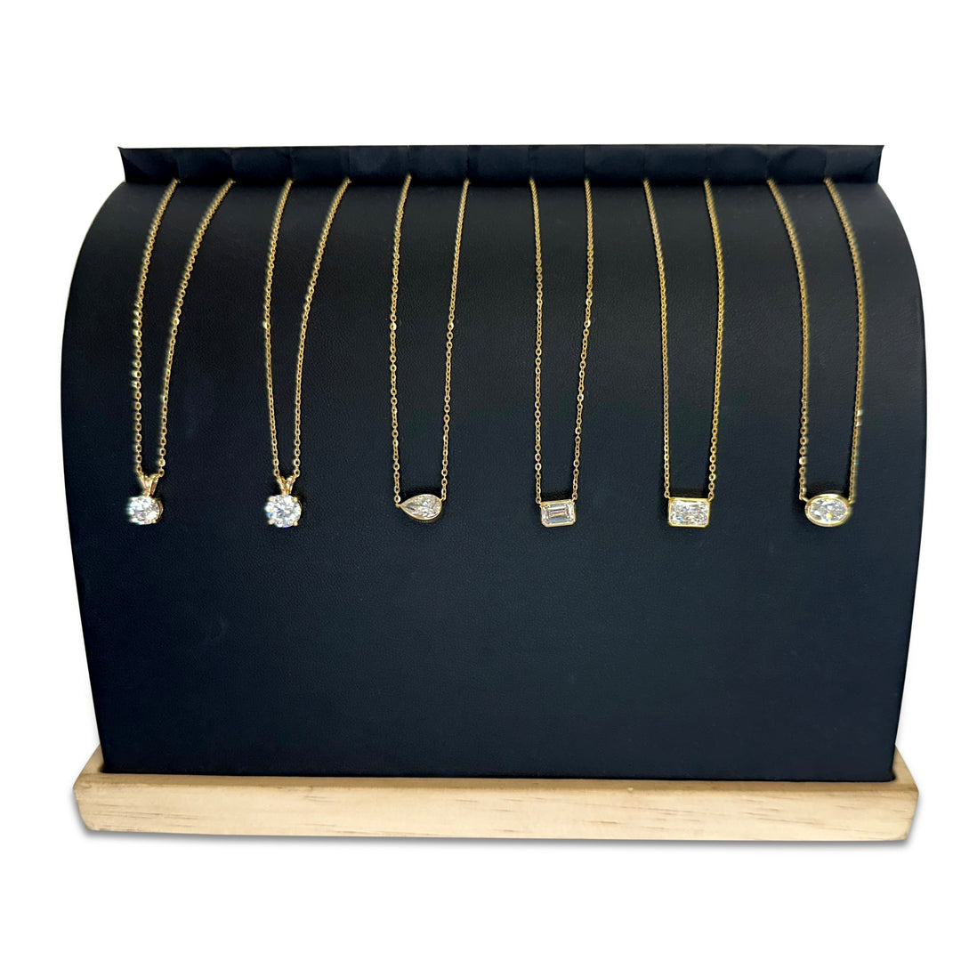 We have a large selection of lab-grown diamond solitaire necklaces.