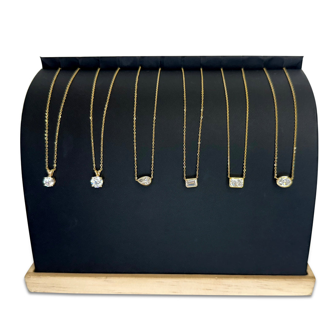 We have a large selection of lab-grown diamond solitaire necklaces.