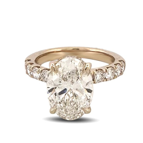 IGI Graded 4ct Oval with Round Brilliant Lab-Grown Diamond Hidden Halo Engagement Ring in 14k Yellow Gold