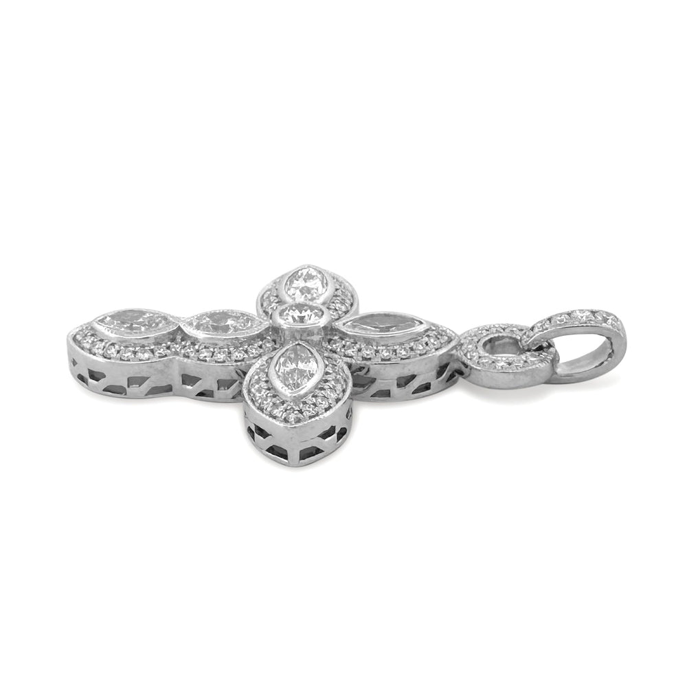 2.62ctw Marquise & Round Brilliant Natural Diamond Cross Pendant in 18k White Gold
