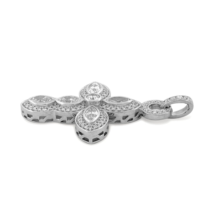 2.62ctw Marquise & Round Brilliant Natural Diamond Cross Pendant in 18k White Gold