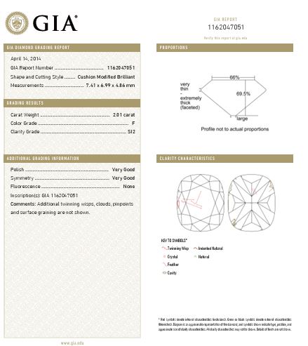 GIA Graded 2.01ct Cushion Cut & Round Brilliant Natural Diamond Engagement Ring in Platinum