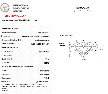 IGI Report for IGI Graded 4.11ctw Round Brilliant Lab-Grown Diamond Stud Earrings in 14k White Gold