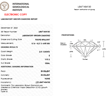 Lab Report for IGI Graded 4.11ctw Round Brilliant Lab-Grown Diamond Stud Earrings in 14k White Gold