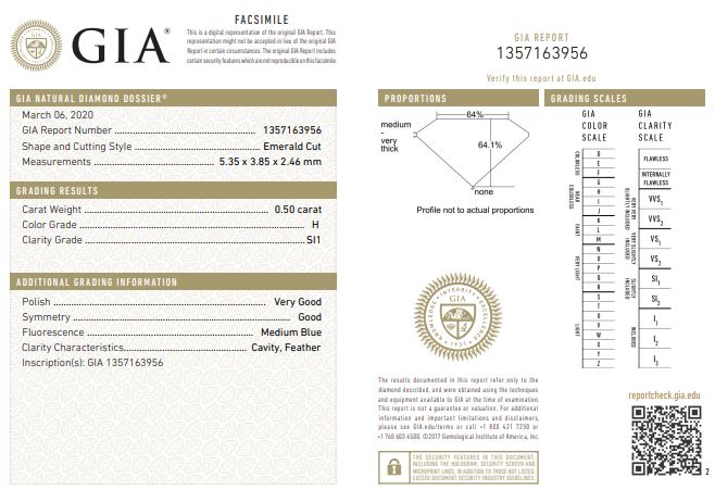 GIA Graded 0.50ct Emerald Cut Center Natural Diamond Engagement Ring 14k White Gold
