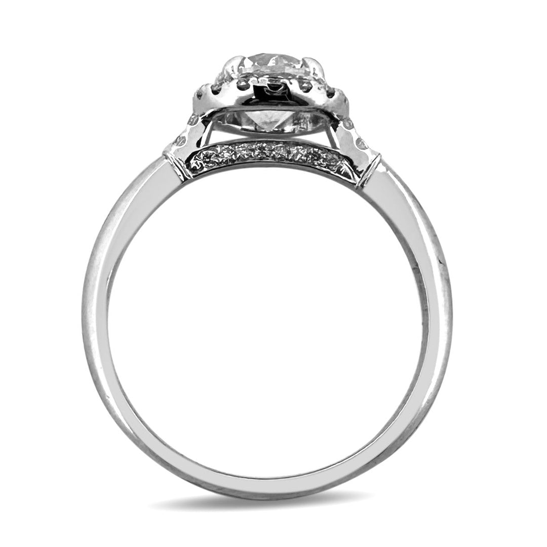 1.36ctw Round Brilliant Natural Diamond Halo Engagement Ring in 14k White Gold & Platinum