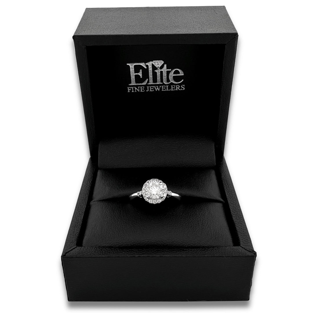 1.36ctw Round Brilliant Natural Diamond Halo Engagement Ring in 14k White Gold & Platinum