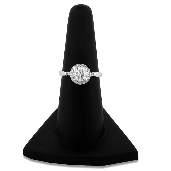 1.36ctw Round Brilliant Natural Diamond Halo Engagement Ring in 14k White Gold & Platinum