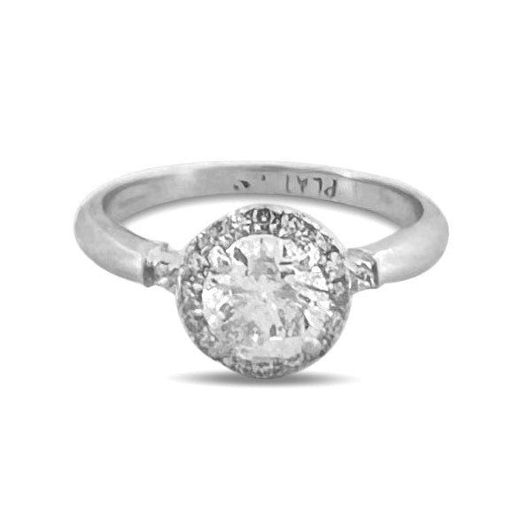 1.36ctw Round Brilliant Natural Diamond Halo Engagement Ring in 14k White Gold & Platinum