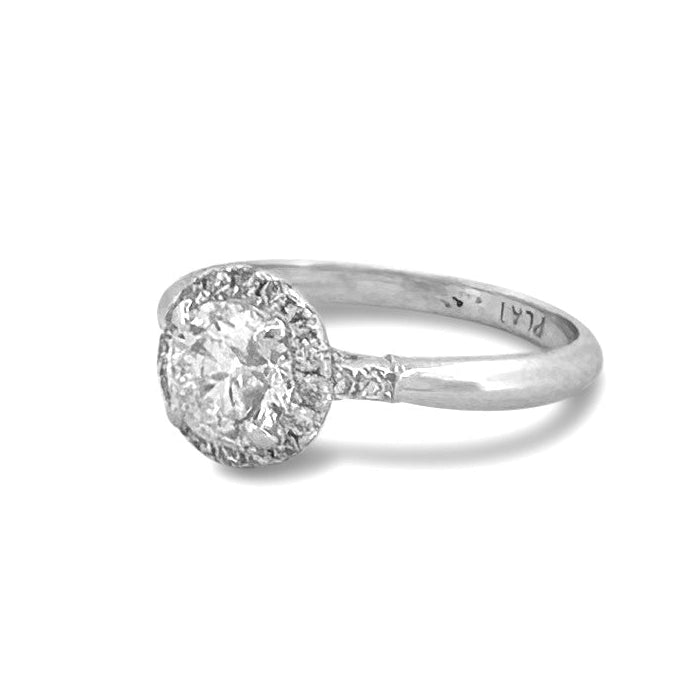1.36ctw Round Brilliant Natural Diamond Halo Engagement Ring in 14k White Gold & Platinum