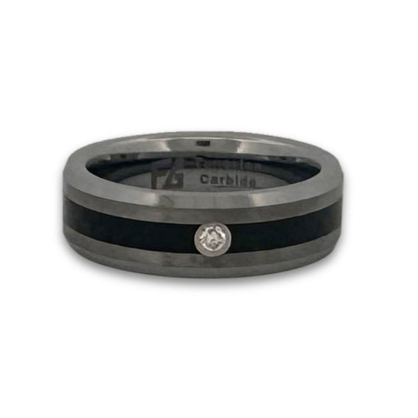 0.04ct Round Brilliant Diamond with Carbon Fiber Inlay Tungsten Ring