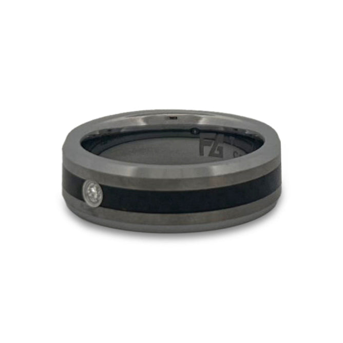 0.04ct Round Brilliant Diamond with Carbon Fiber Inlay Tungsten Ring