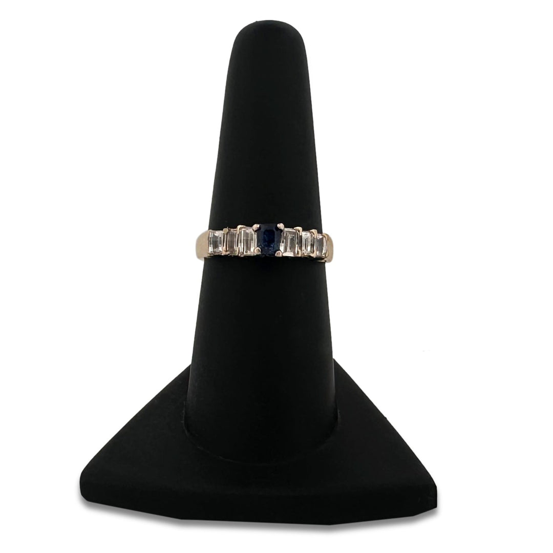Emerald-Cut Sapphire and Baguette Natural Diamond Cocktail Ring in 14k Yellow Gold