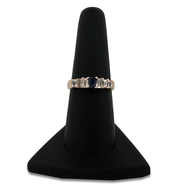 Emerald-Cut Sapphire and Baguette Natural Diamond Cocktail Ring in 14k Yellow Gold