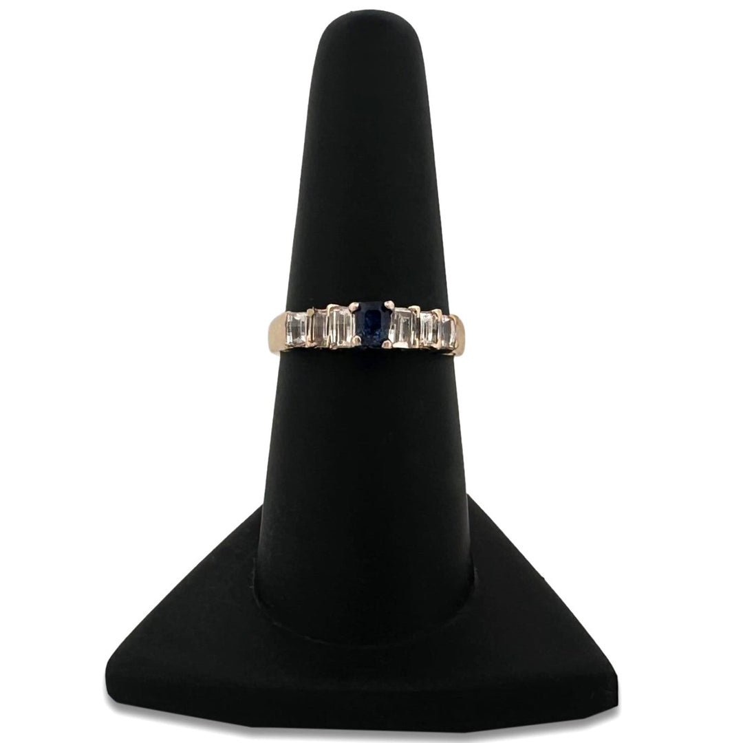 Emerald-Cut Sapphire and Baguette Natural Diamond Cocktail Ring in 14k Yellow Gold