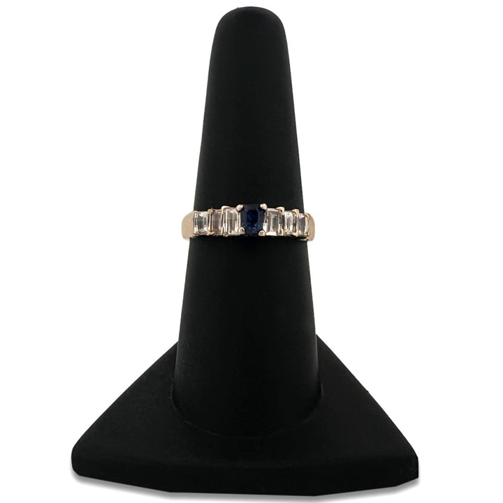 Emerald-Cut Sapphire and Baguette Natural Diamond Cocktail Ring in 14k Yellow Gold