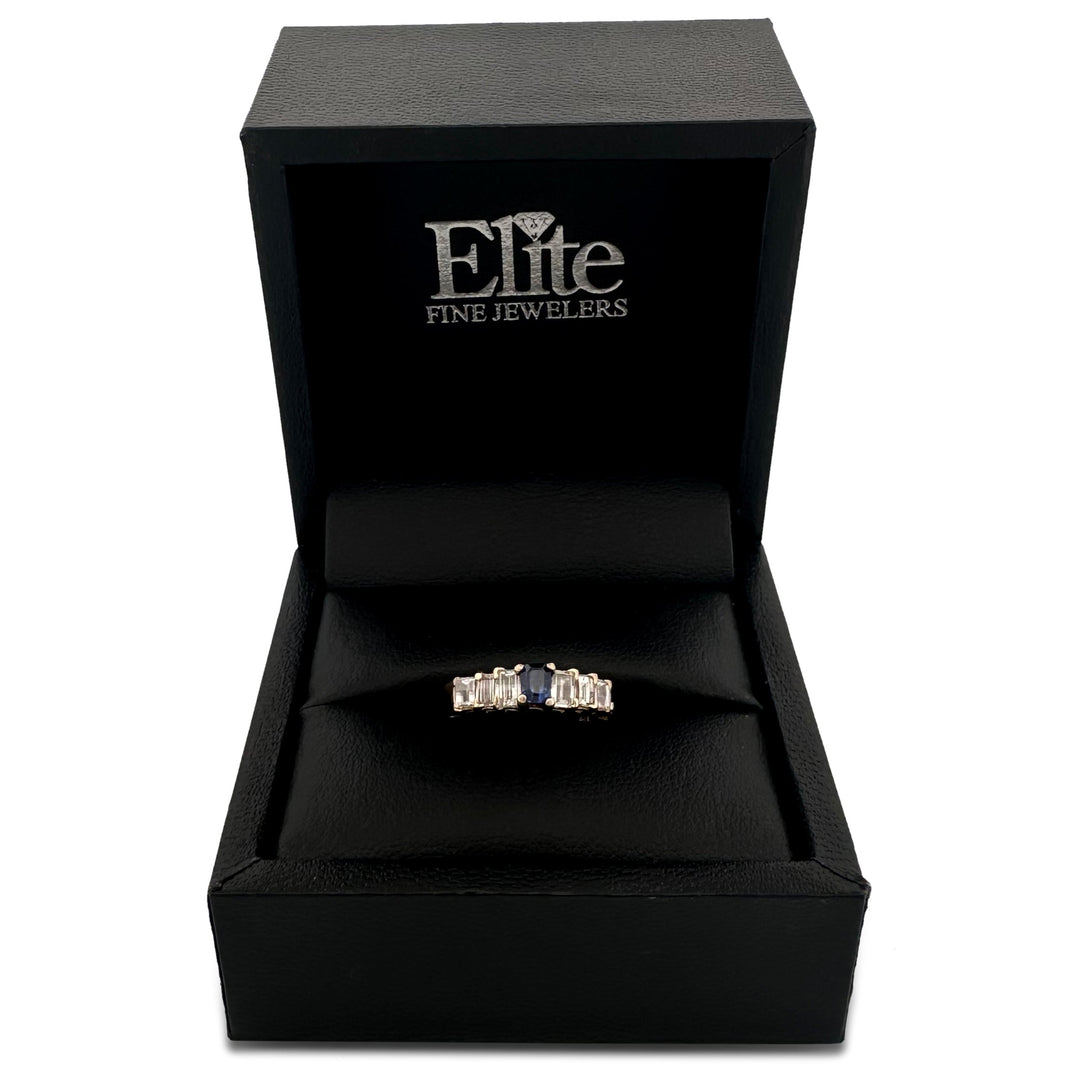 Emerald-Cut Sapphire and Baguette Natural Diamond Cocktail Ring in 14k Yellow Gold
