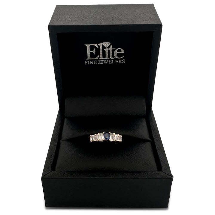 Emerald-Cut Sapphire and Baguette Natural Diamond Cocktail Ring in 14k Yellow Gold