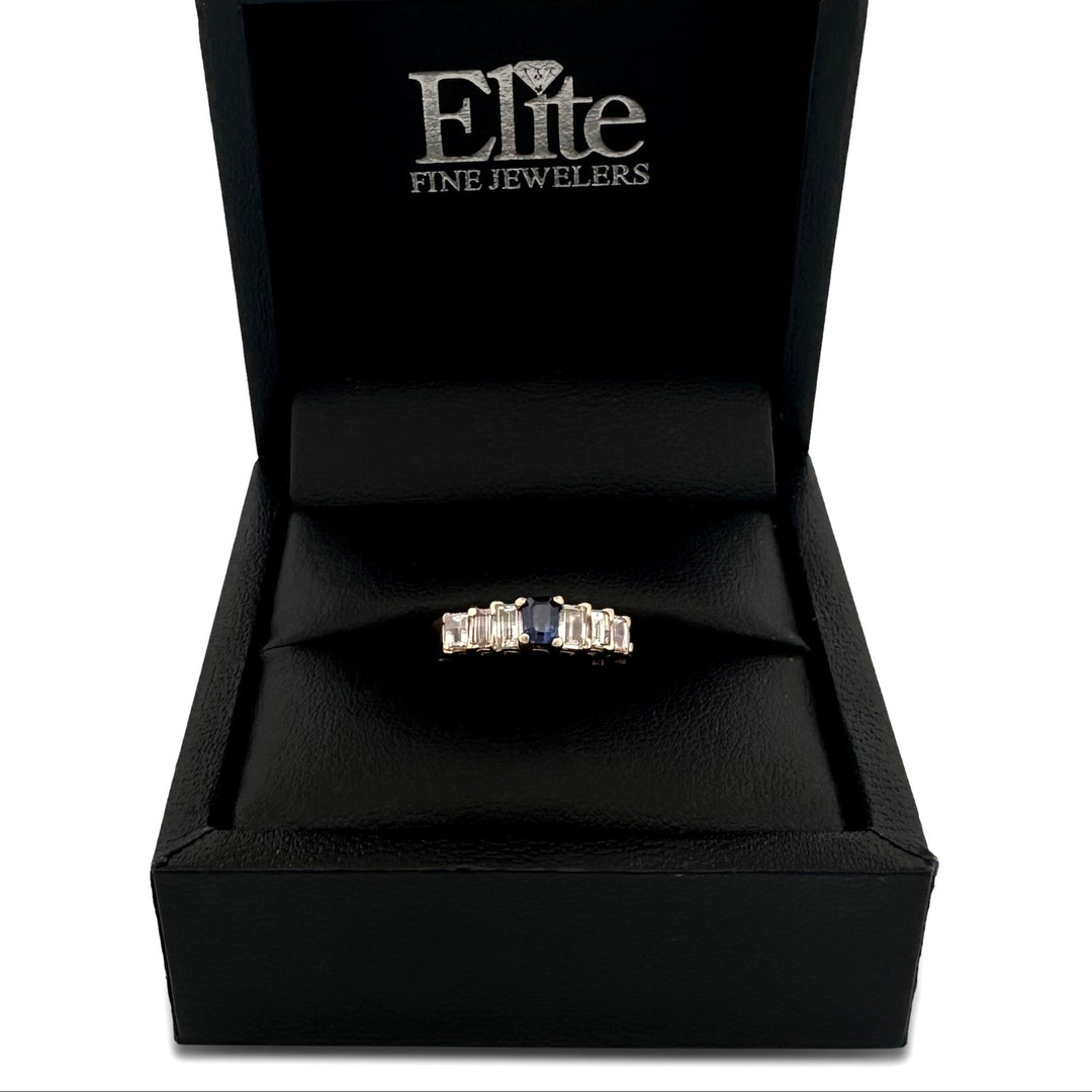 Emerald-Cut Sapphire and Baguette Natural Diamond Cocktail Ring in 14k Yellow Gold