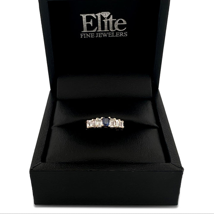 Emerald-Cut Sapphire and Baguette Natural Diamond Cocktail Ring in 14k Yellow Gold