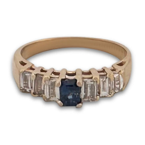 Emerald-Cut Sapphire and Baguette Natural Diamond Cocktail Ring in 14k Yellow Gold