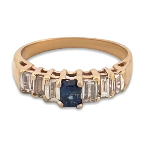 Emerald-Cut Sapphire and Baguette Natural Diamond Cocktail Ring in 14k Yellow Gold