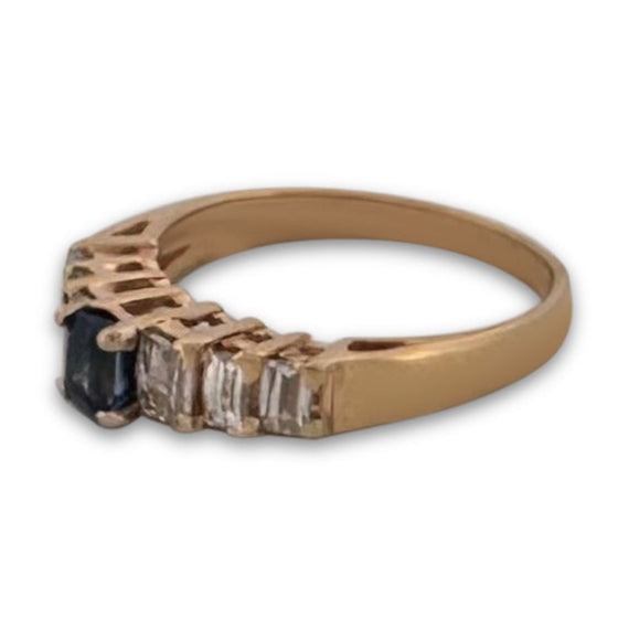 Emerald-Cut Sapphire and Baguette Natural Diamond Cocktail Ring in 14k Yellow Gold