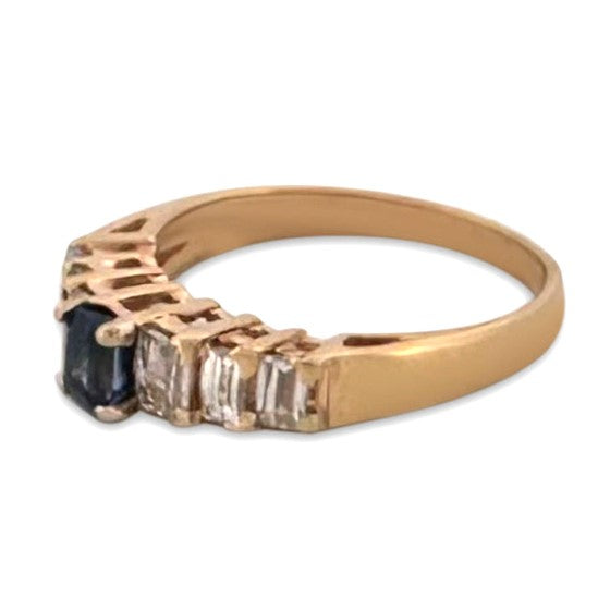Emerald-Cut Sapphire and Baguette Natural Diamond Cocktail Ring in 14k Yellow Gold