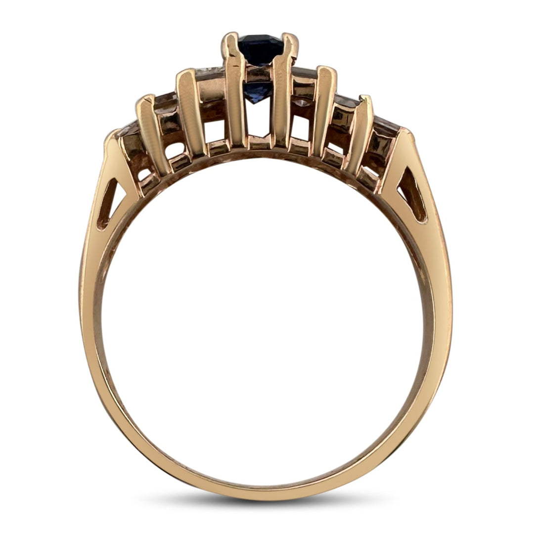 Emerald-Cut Sapphire and Baguette Natural Diamond Cocktail Ring in 14k Yellow Gold