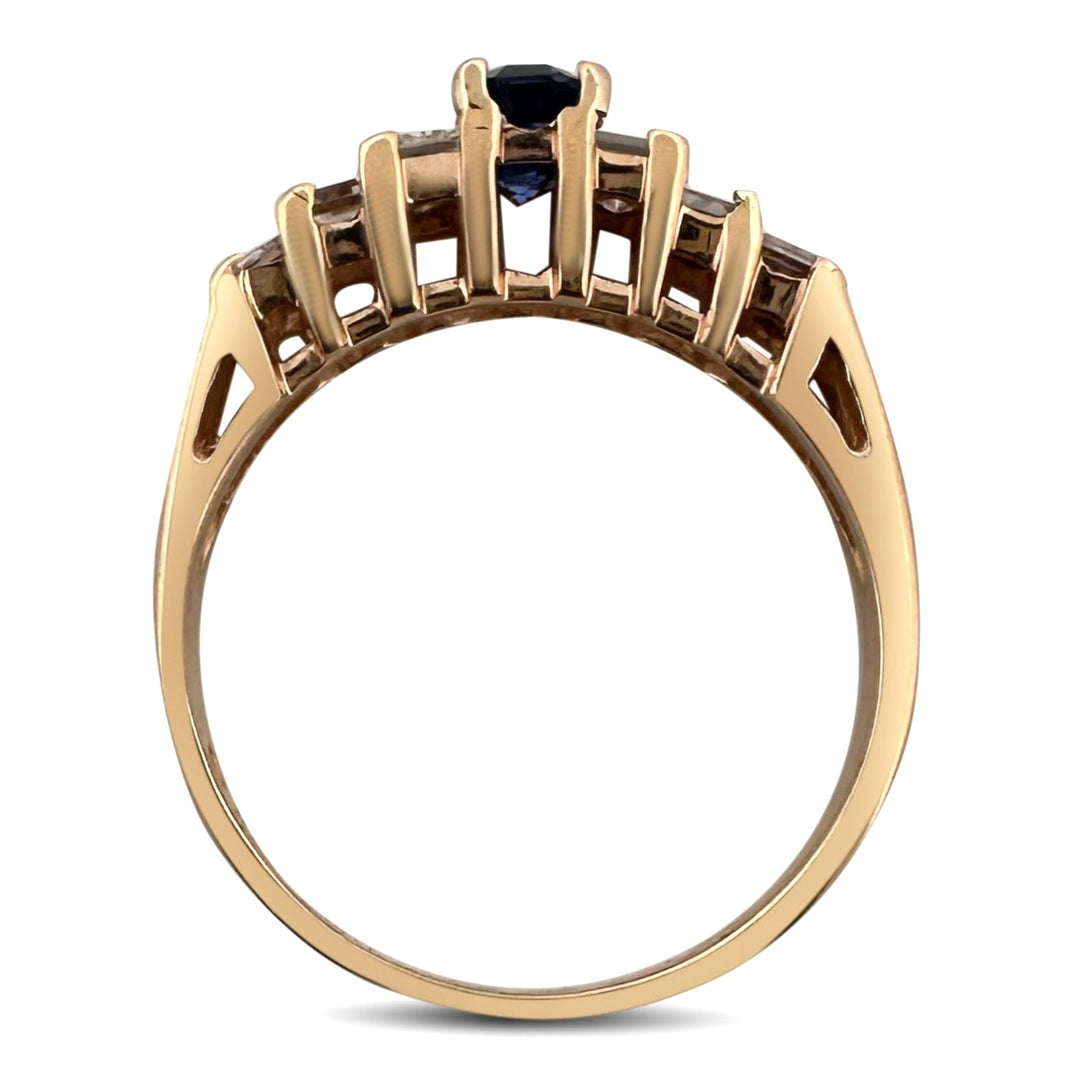 Emerald-Cut Sapphire and Baguette Natural Diamond Cocktail Ring in 14k Yellow Gold