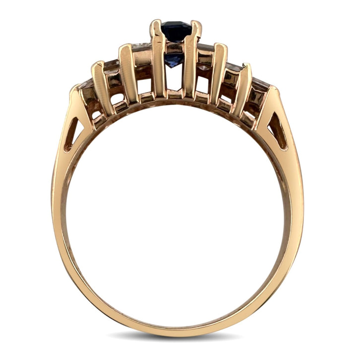 Emerald-Cut Sapphire and Baguette Natural Diamond Cocktail Ring in 14k Yellow Gold