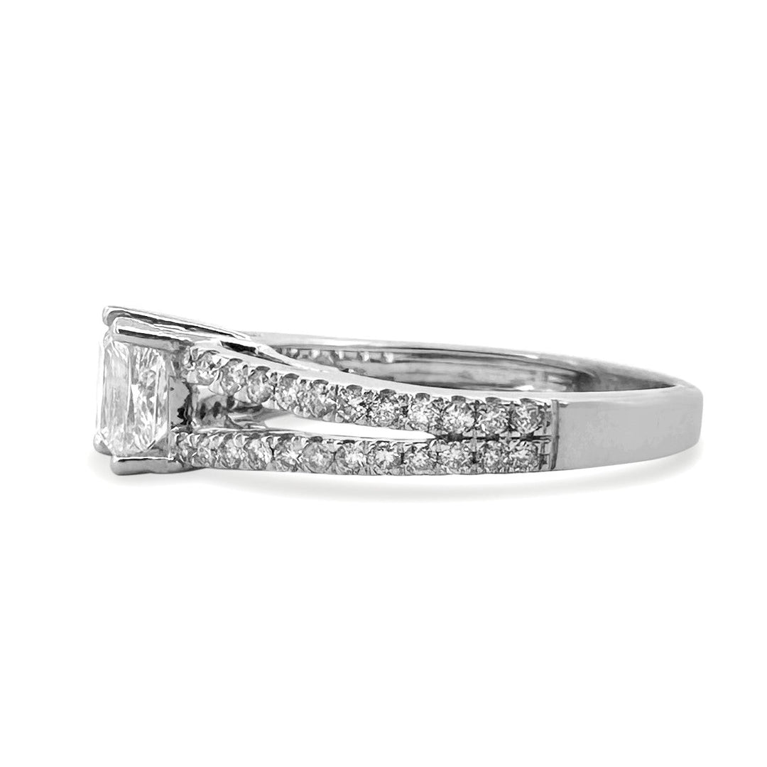EGL Graded 1.01ct Princess Cut & Round Brilliant Natural Diamond Split-Shank Engagement Ring in 14k White Gold