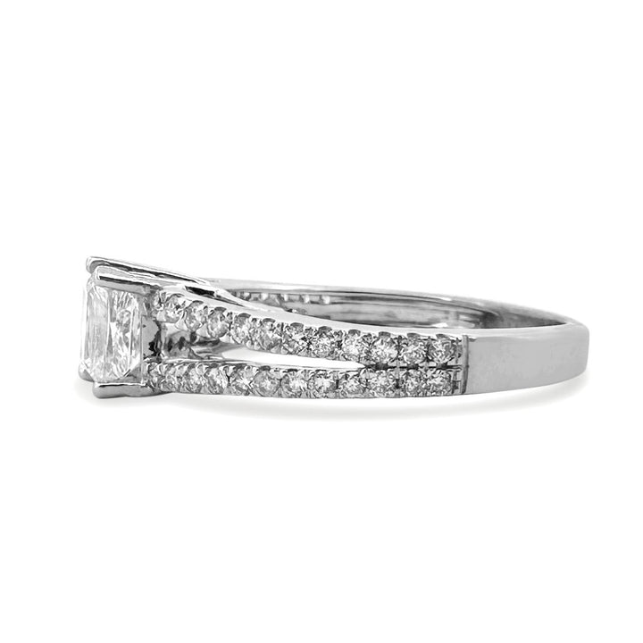 EGL Graded 1.01ct Princess Cut & Round Brilliant Natural Diamond Split-Shank Engagement Ring in 14k White Gold