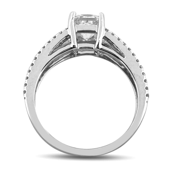 EGL Graded 1.01ct Princess Cut & Round Brilliant Natural Diamond Split-Shank Engagement Ring in 14k White Gold