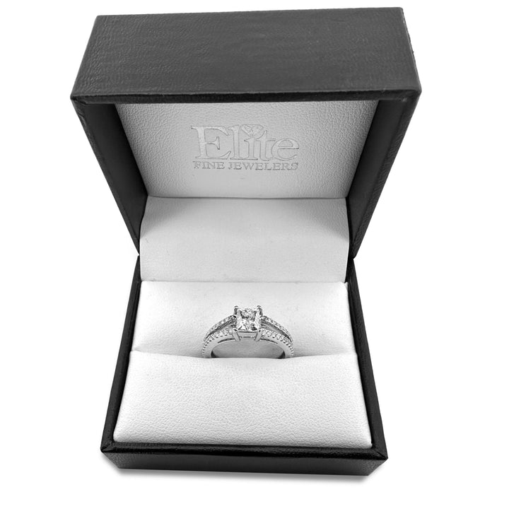 EGL Graded 1.51ctw Princess Cut & Round Brilliant Natural Diamond Split Shank Engagement Ring in 14k White Gold